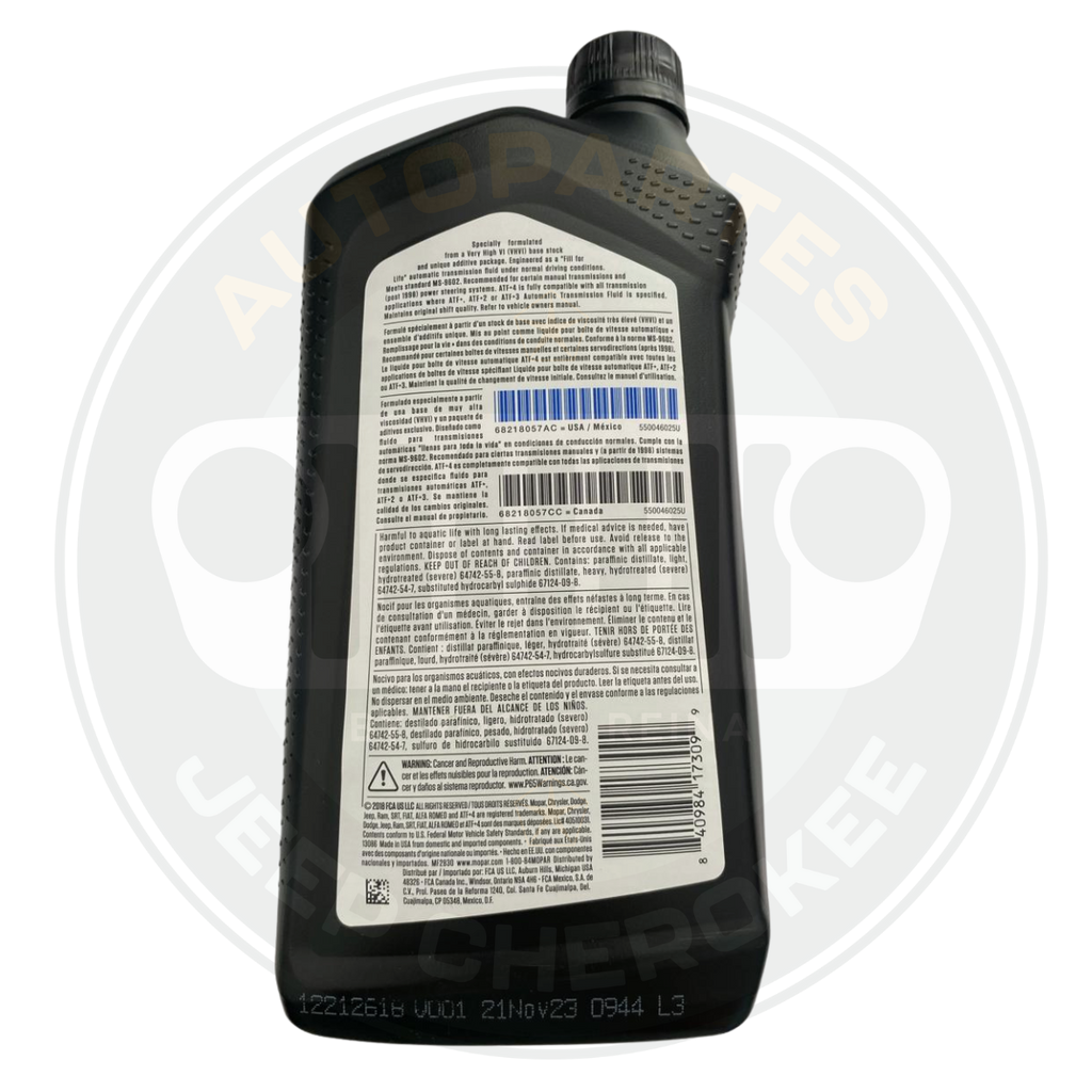 ACEITE TRANSMISION AUTOMATICA MOPAR ATF+4 Autopartes Jeep Cherokee